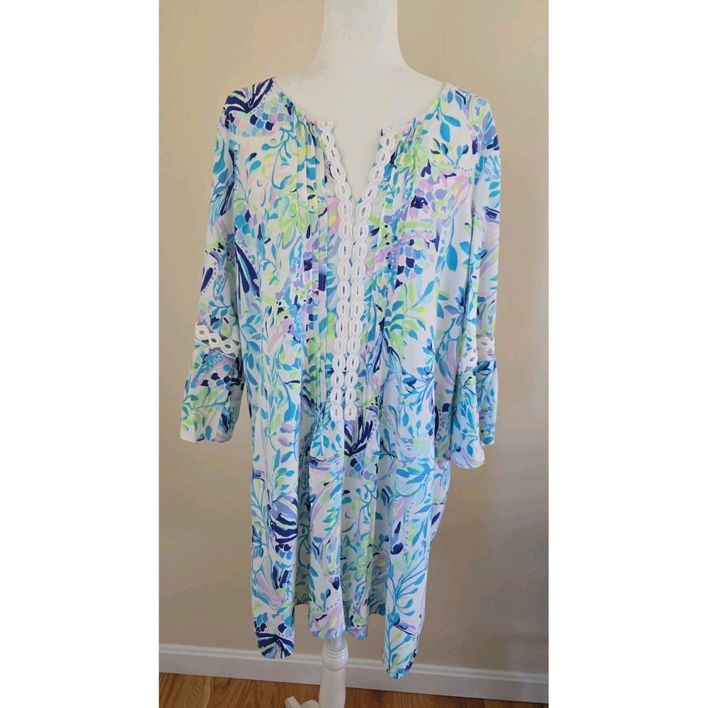 Lilly Pulitzer Holly Tunic Dress Resort White Shell Beach Lace Trim Size XL